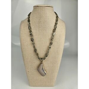 Sterling Druzy Agate Pendant Necklace Natural Stone Beaded Strand